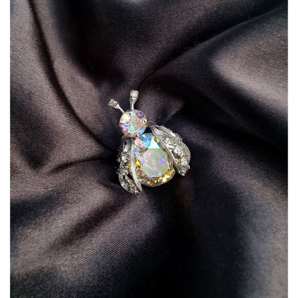 Vintage Super Sparkling WEISS 1960s Signed Aurora Borealis Rhinestone Bug Silver - Picture 4 of 7